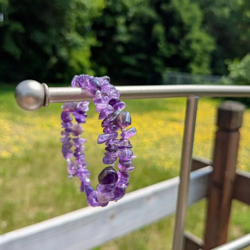 Natural Purple Amethyst Crystal Gemstone Bracelet - Picture 9 of 14